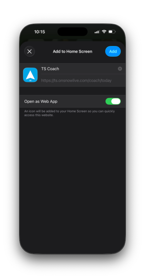 iOS Add to Home Screen confirmation sheet
